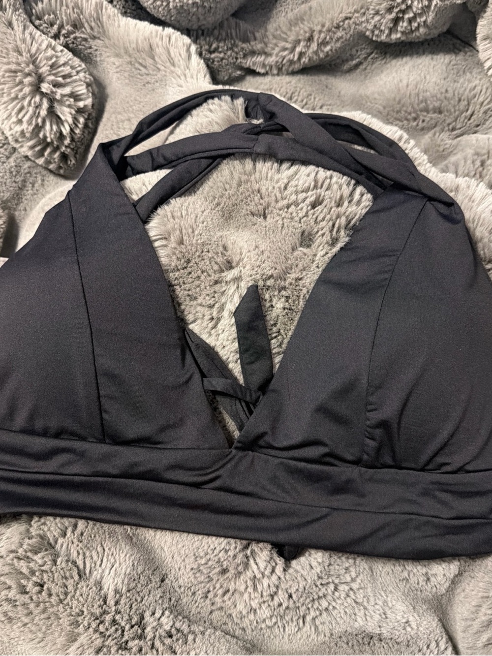 BECCA Black Textured Triangle Bikini TopBlack,  C D Cup Box Bb
